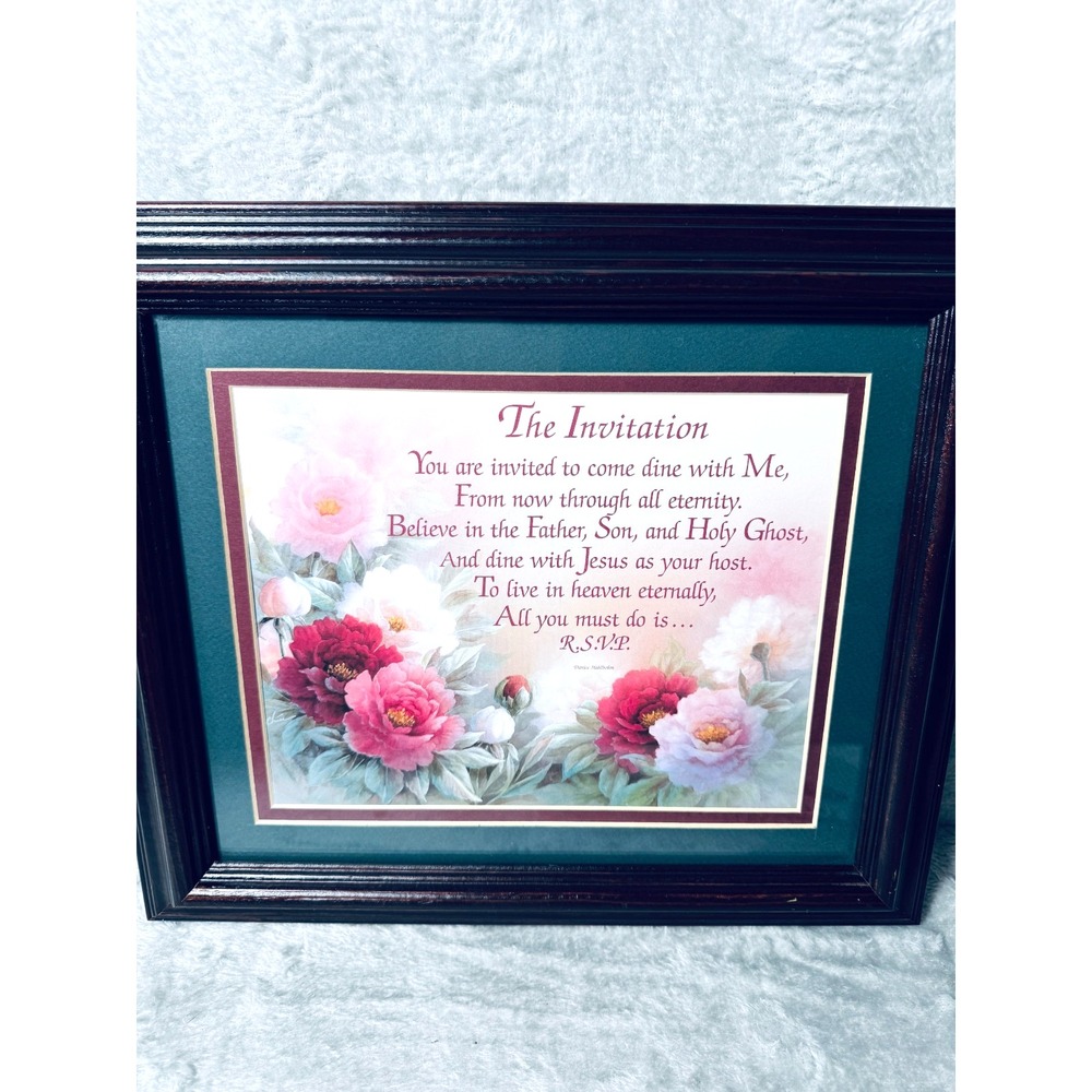 Framed Floral Christian Poem Art Faith "The Invitation" by Diane‎ Hohbein 14x12